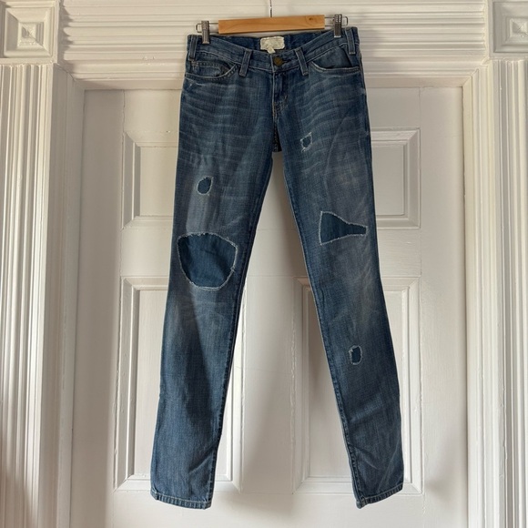 Current Elliott Women’s The Skinny Super Patch Distressed Blue Jeans 26 - Picture 1 of 10